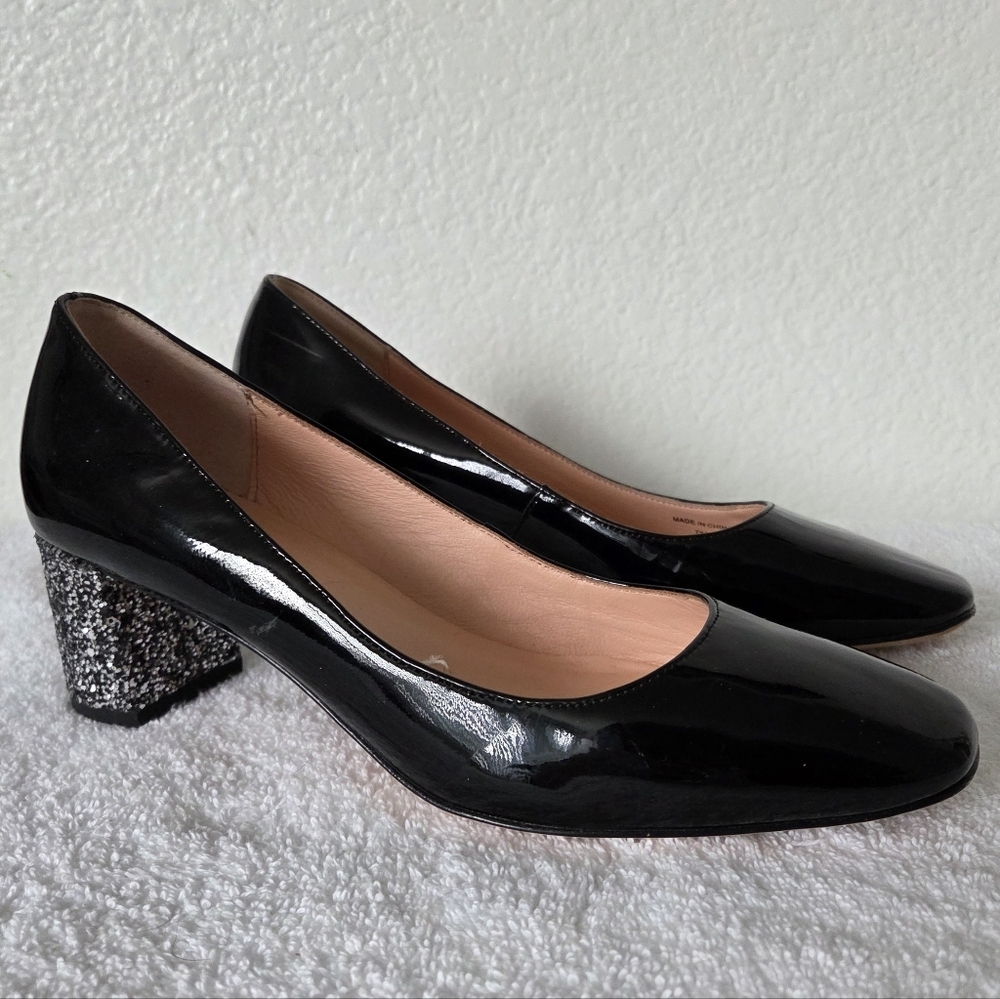 Kate Spade Charlize Glitter Heel Pumps Women's Size 7.5 Patent Leather Black - Picture 2 of 15